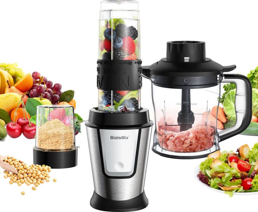 Mercadome Keukenmachine Blender Nutribullet Voedselhakker 3 in 1 Gebruiksvriendelijk Draagbaar 700W Grijs