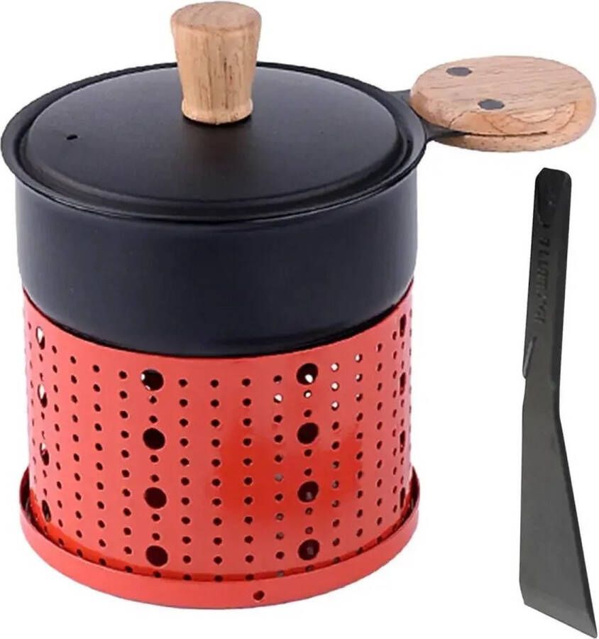 Mercadome Mini Raclette Fondueset Tafelgrill Incl. Kandelaar Draagbaar Eenvoudig Verwarmen Veilig Rood Zwart 10x8x4cm