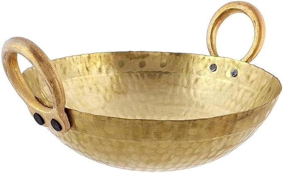 Messing Kadhai Koekenpan Handvat Indiaas Koken Extra Dikke Behuizing 2 Liter Goud
