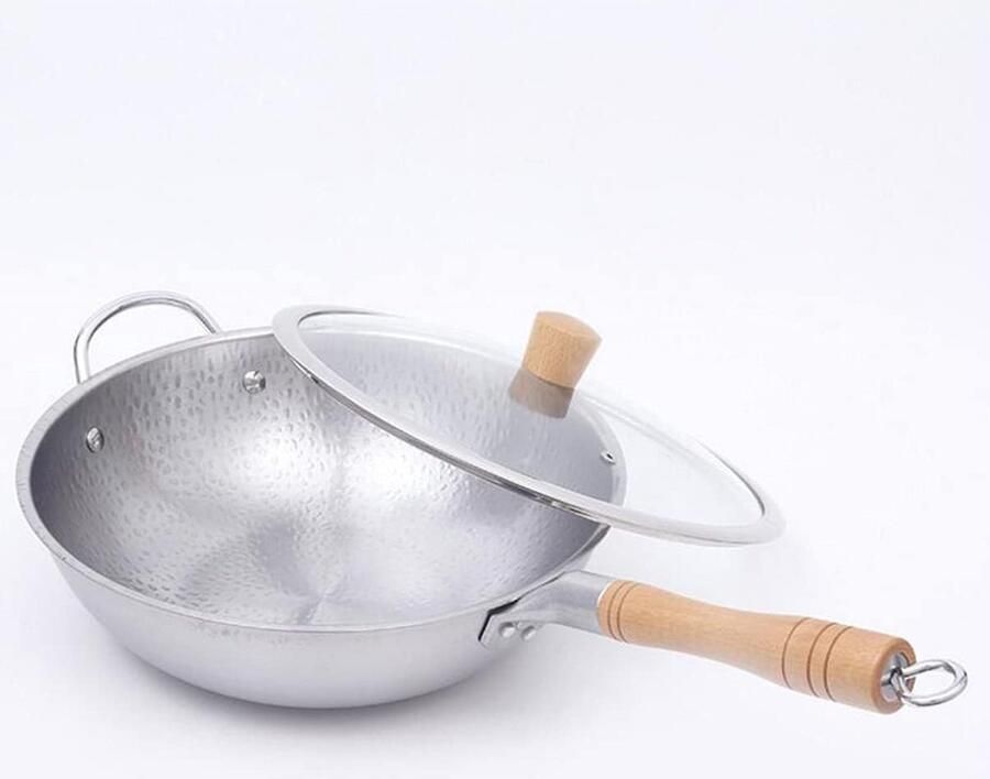 Met deksel 32cm roestvrij staal wok non-stick fornuis inductiekookplaat gasfornuis universele wok