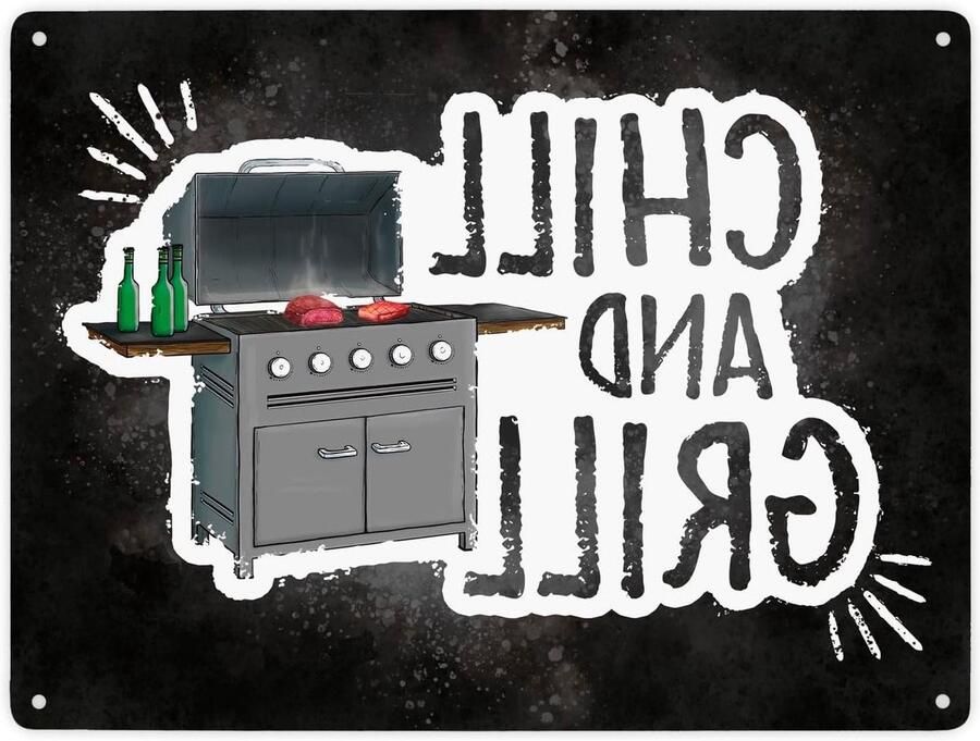 Metalen Bord Decoratie Bord Buiten Leven Elektrische Grill Motief 28x38cm Meerkleurig