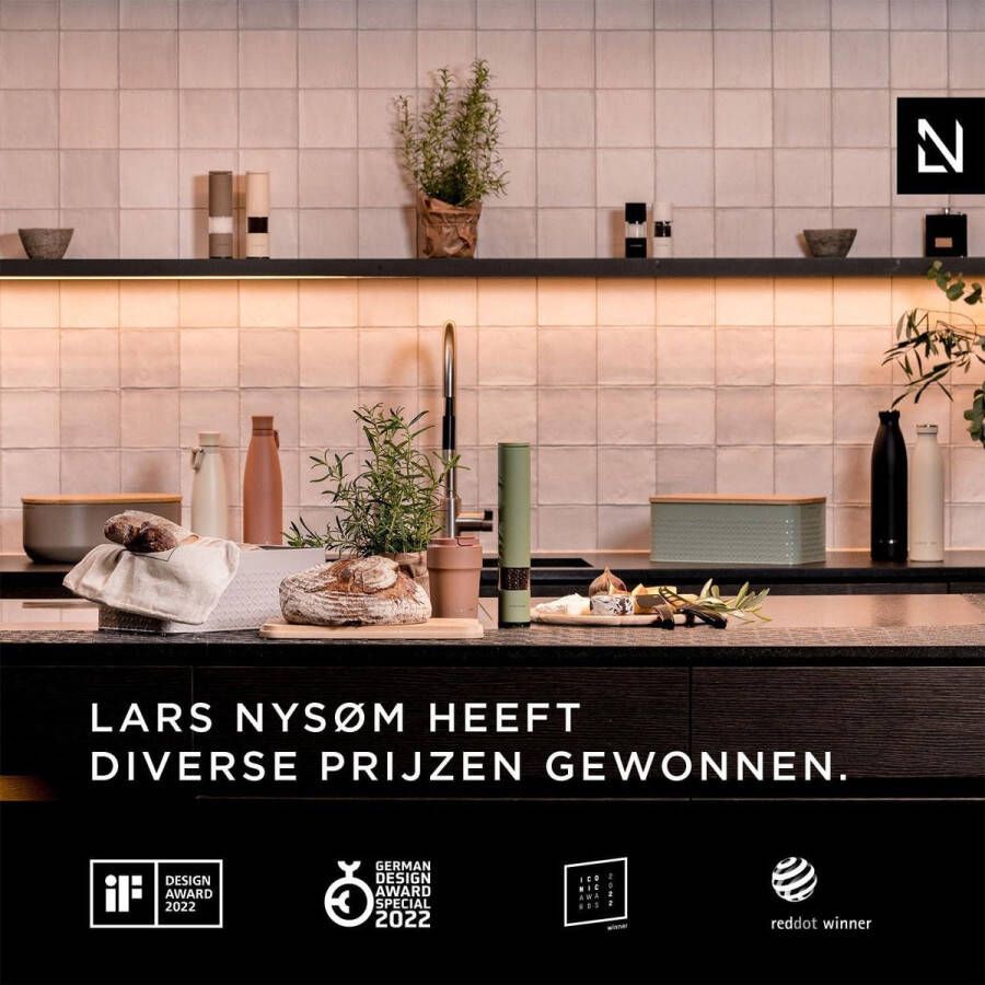 Metalen brooddoos met linnen broodzak Bamboe deksel 34x18.5x13.5cm (White) Bread Slicer