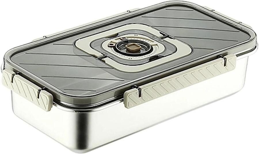 Metalen Broodtrommel Broodbak Roestvrijstaal Brood Vers Houden Luchtdichte Sluiting 36 x 20.2 x 8.5 cm Zilver