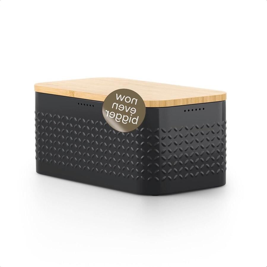 Metalen Broodtrommel Broodbox Voedselbewaring Brood Vers Houden Bamboe Deksel Snijplank 345x185x158cm Carbon Black