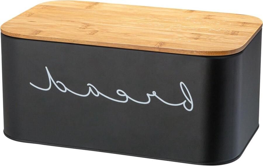 Metalen Broodtrommel Brooddoos Keuken Brood Vers Houden Bamboe Deksel 2985 x 1334 x 1778 cm Zwart