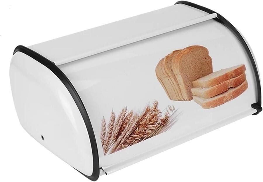 Metalen Broodtrommel Brooddoos Keuken Brood Vers Houden Grote Capaciteit 34 x 23 x 14.5 cm Wit