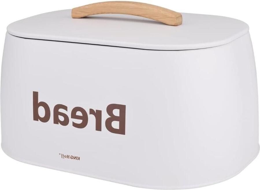 Metalen Broodtrommel Broodmand Keuken Brood Vers Houden Houten Handvat 34x24x18.5 cm Wit