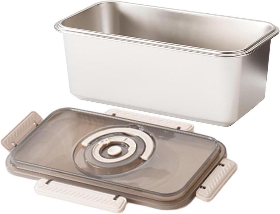 Metalen Broodtrommel Voedselcontainer Deksel Brood Vers Houden Met Datum Tracker 35.5 cm Lengte Zilverkleurig