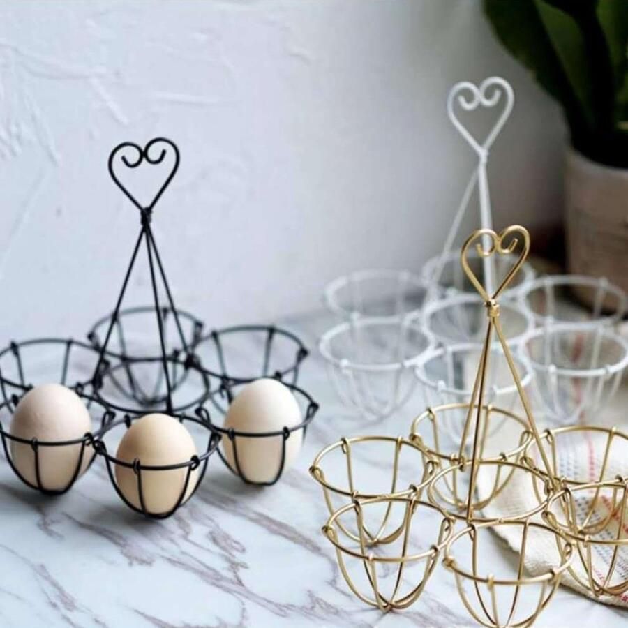 Metalen Eierhouder Eierrek Keuken Aanrecht Decoratie Draagbaar Ontwerp 19x19 cm Wit