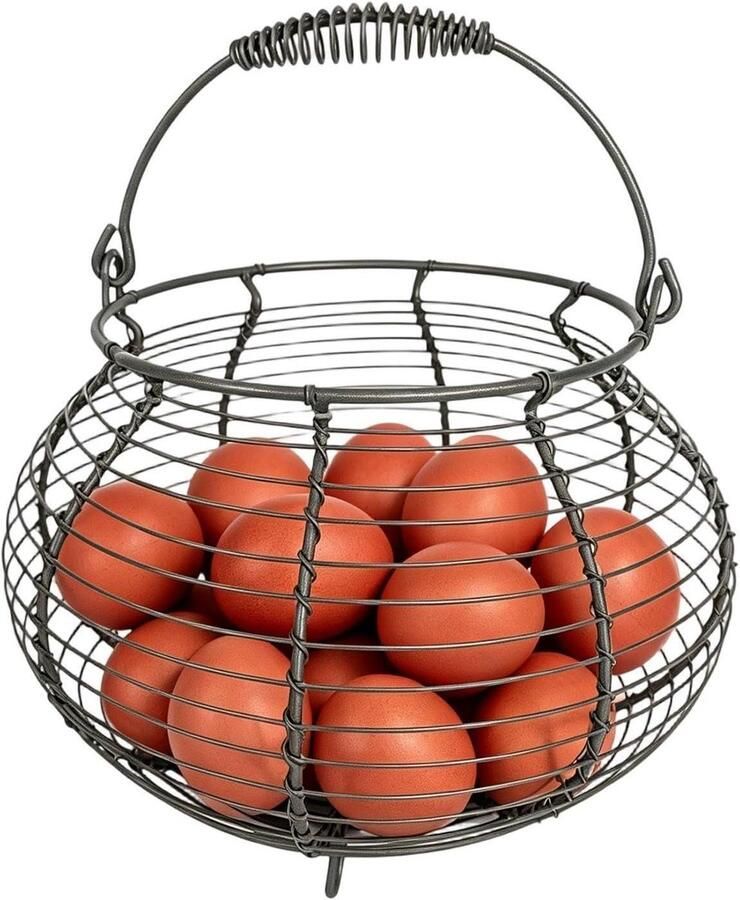Metalen eiermand Eierhouder draad Keuken organiseren Comfortabele handgreep 17 x 22 x 17 cm Zwart
