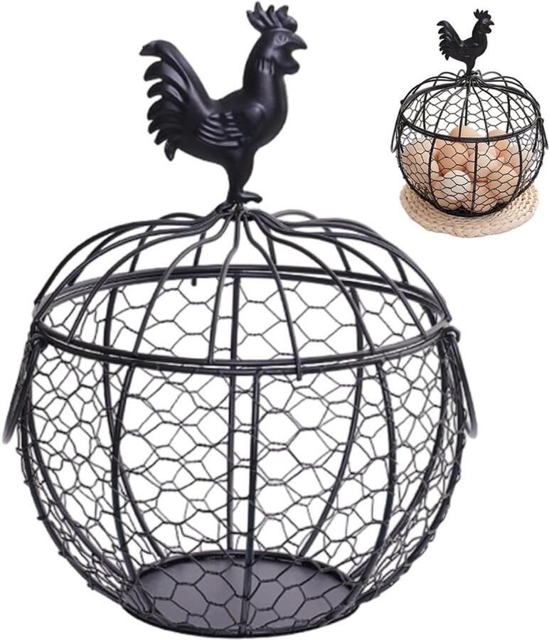 Metalen Eiermand Eierhouder Kippenmand Verse Eieren Verzamelen Vintage Kippen Decoratie 20 x 20 x 17 cm