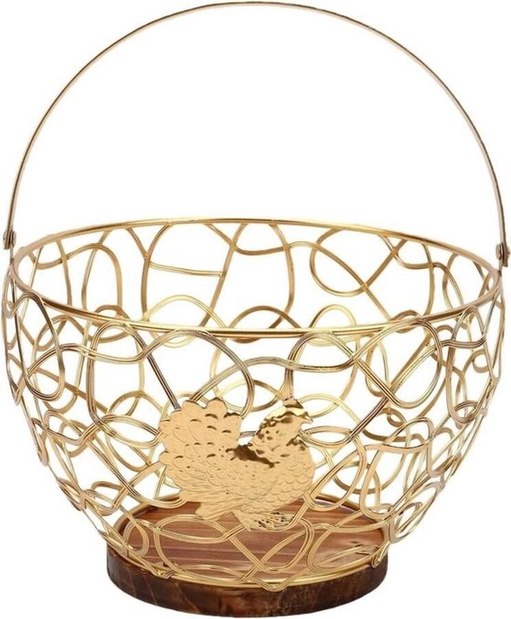 Metalen eiermand Keukenmand voor boerderij Eieren opbergen Decoratief haanpatroon 21 x 21 x 15 cm Goudkleurig