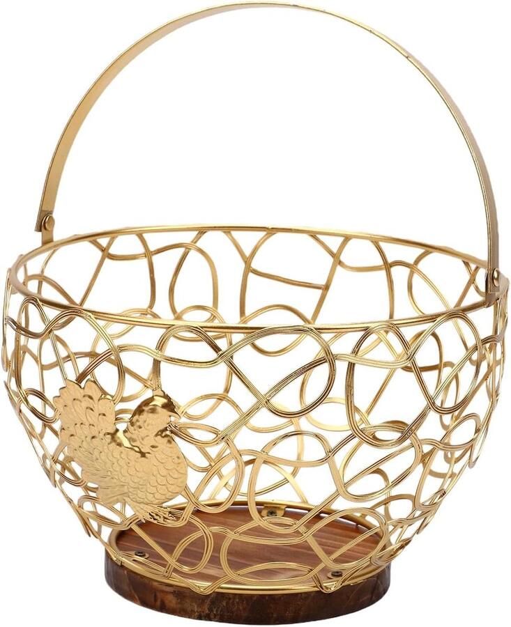 Metalen Eiermand Keukenmand Boerderij Eieren Opbergen Decoratief Haan Patroon 21x21x15 cm Goudkleurig