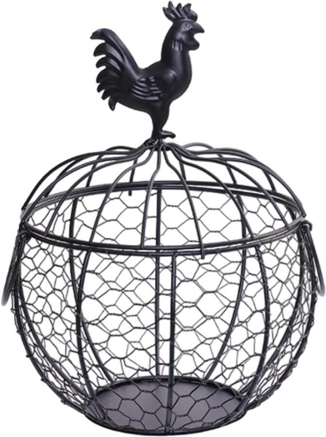 Metalen Eiermand Kip Mand Keuken Opbergen Vintage Stijl 20x20x17 cm Zwart