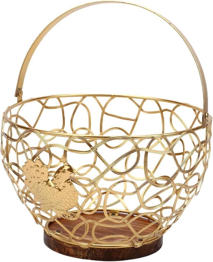 Metalen Eiermand Opbergmand Haan Eieren Verzamelen Decoratief Haanpatroon 21x21x15 cm Goud