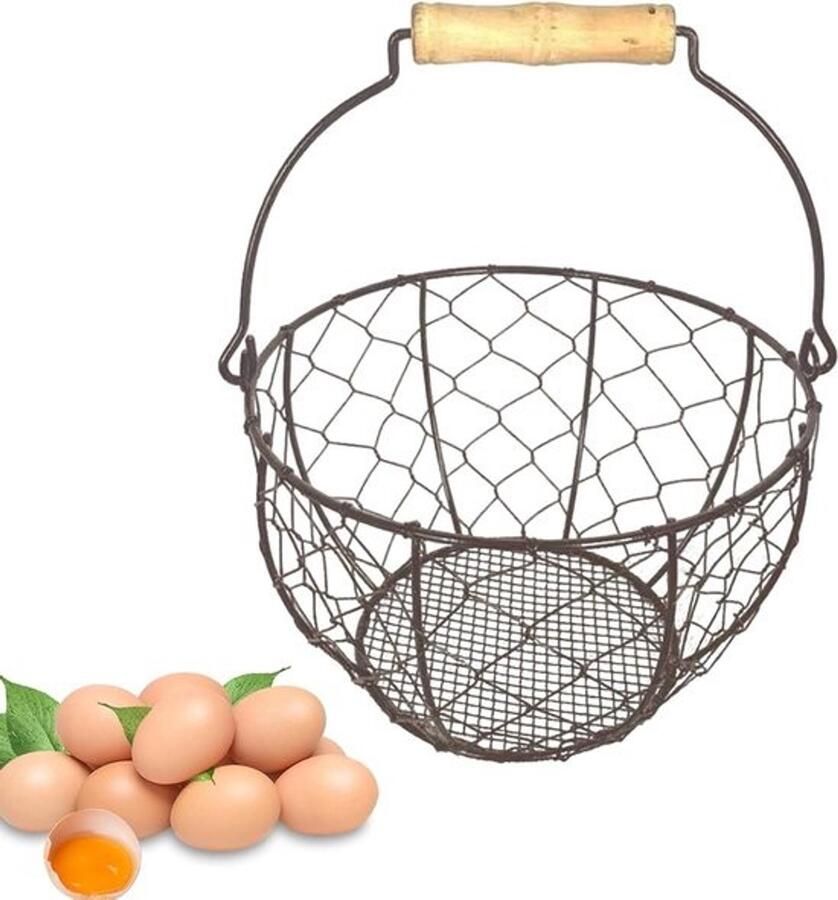 Metalen eiermand van draad Eieren opbergen Keukenopberger Optimale luchtstroom 14 x 22 x 14 cm Bruin