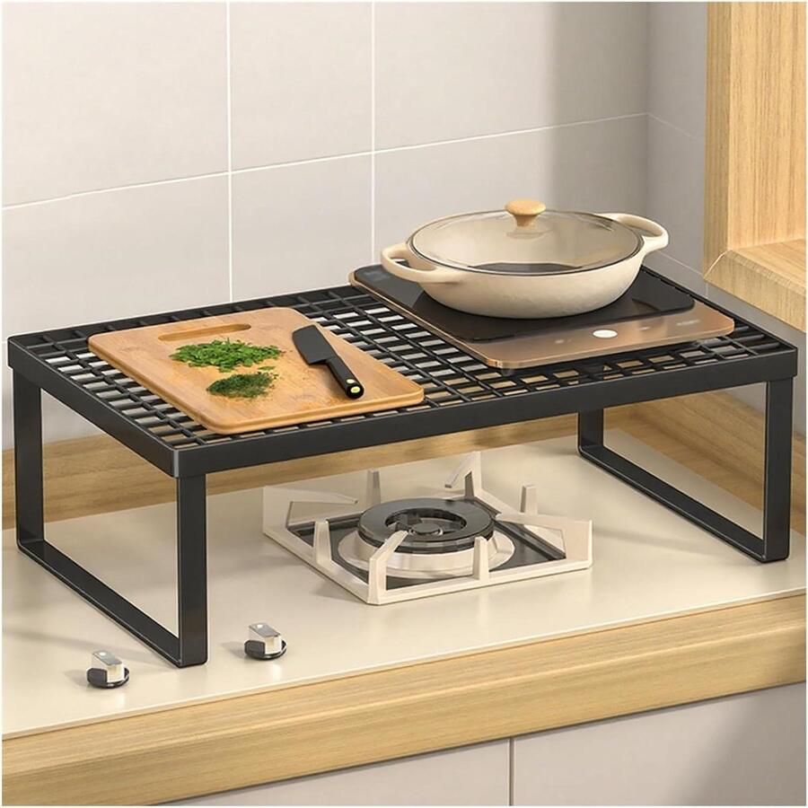 Metalen Plankunit Kookplaat Verhoger Keuken Organisatie Hittebestendig Koolstofstaal 34x27x15 cm Zwart