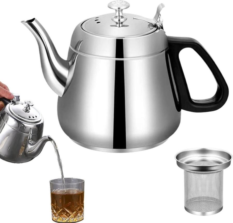 Metalen Theeketel Roestvrijstalen Theepot Thee Zetten Met Infuser 1.5 Liter Zilver