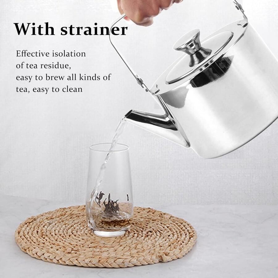Metalen Theeketel Waterketel Theepot Thee Zetten Hittebestendig Handvat 1 Liter Zilverkleurig