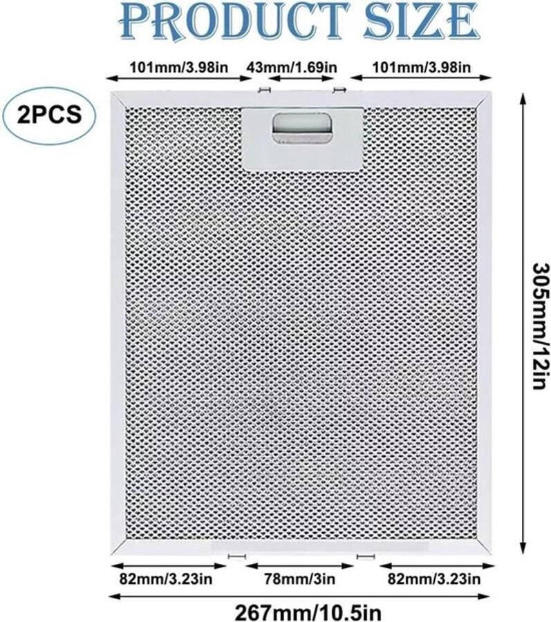 Metalen vetfilters voor afzuigkappen 305 mm x 267 mm Set van 2 Geschikt voor merken Eenvoudig te vervangen