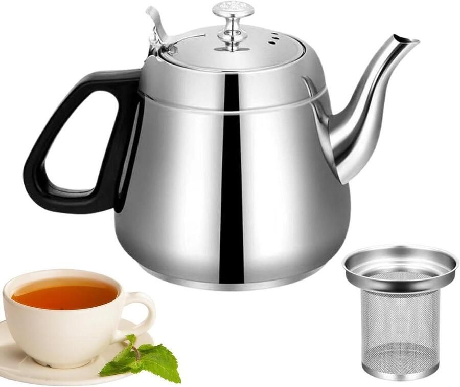 Metalen Waterkoker Theeketel RVS Thee Zetten Met Theezeef 15 Liter Zilver