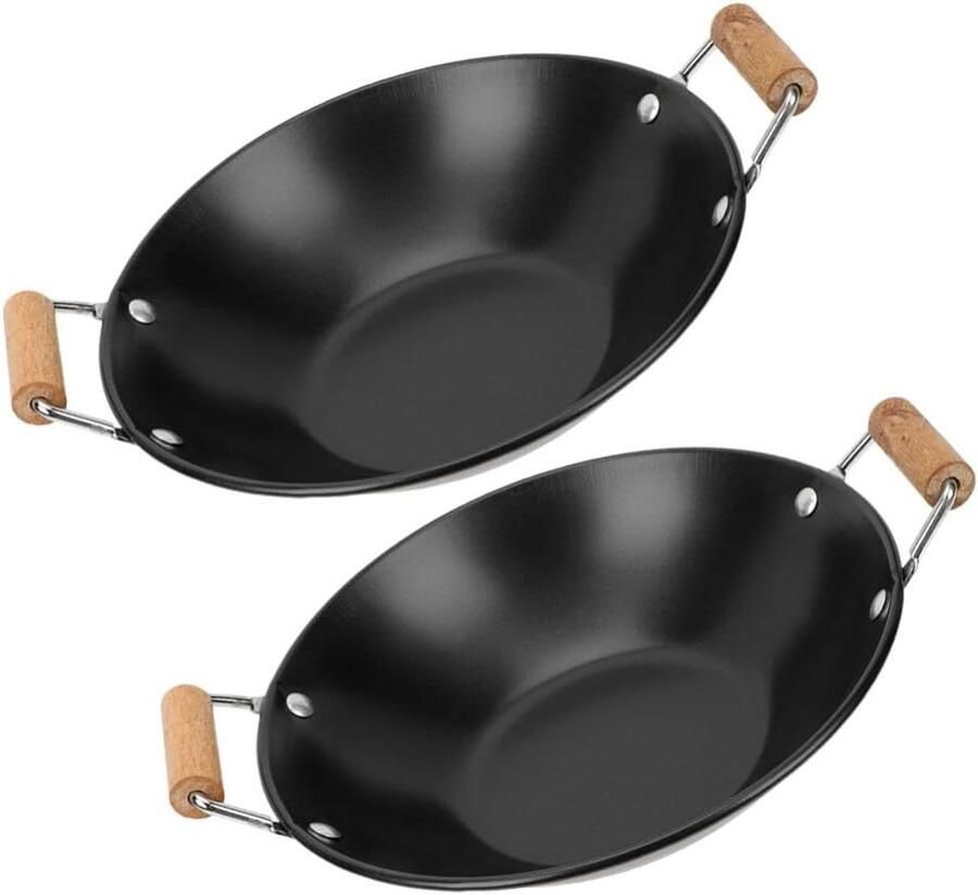 Metalen Wok Huishoudpan Kookgerei Dagelijks Koken Houten Handvatten Duurzaam 25x8cm Zwart