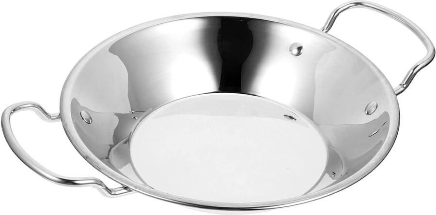 Metalen Wokpan Kookpan Hete Pot Thuis Koken Dubbele Handgrepen 30 x 22 x 5 cm Zilver