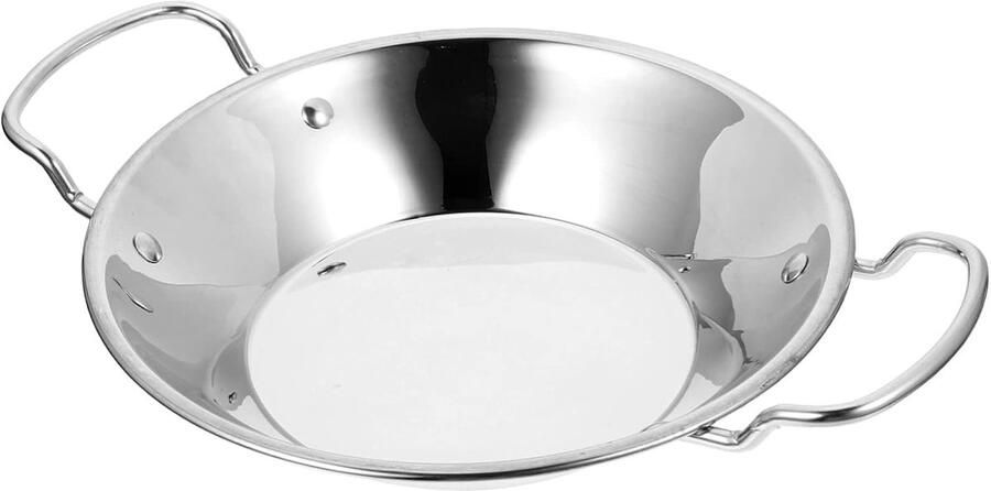 Metalen Wokpan Ronde Bodem Thuis Koken Dubbele Handgrepen 30 cm Zilver