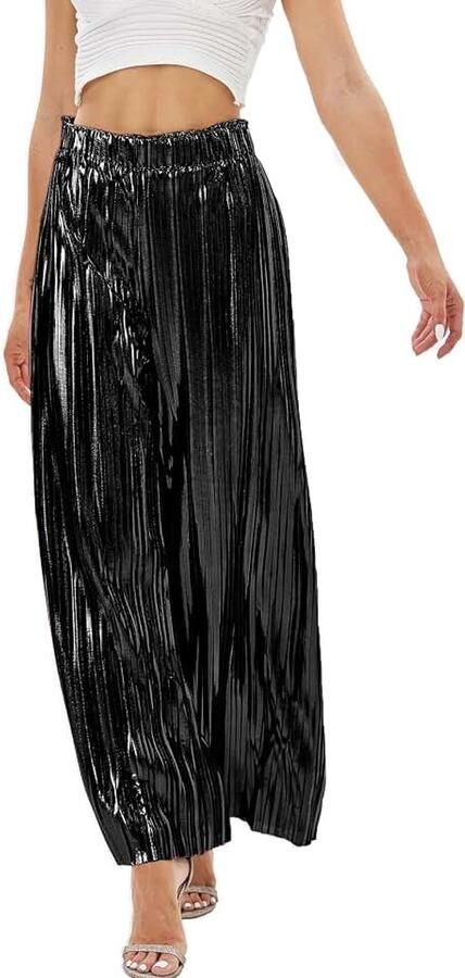 Metallic wijde pijpen voor dames goud zilver casual jurk avondfeest clubwear broek