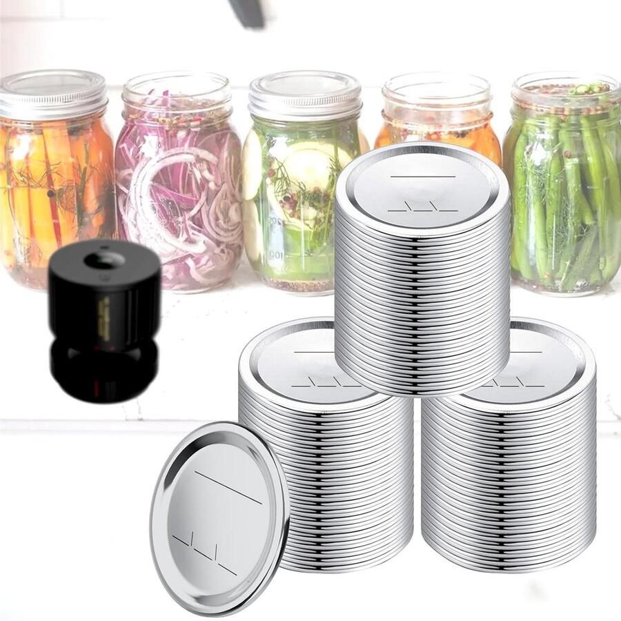 Metselaar Jar Deksels Vacuüm Seal Deksel Inmaken en Conserveren Speciaal voor Vacuüm Sealers 60 stuks Zilver