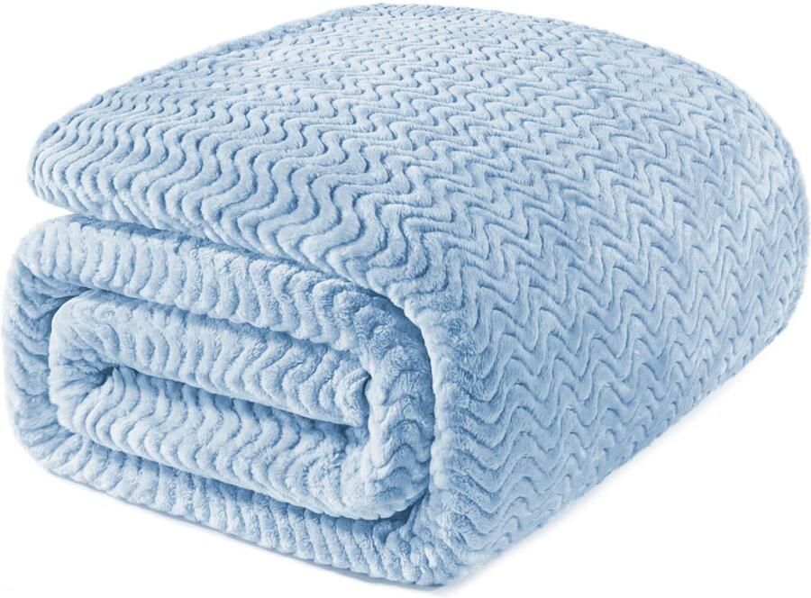 Mezcla King Size flanellen fleece deken 230 x 265 cm beddekens zachte jacquard geweven golfpatroon fluwelen pluche deken voor bed babyblauwe deken