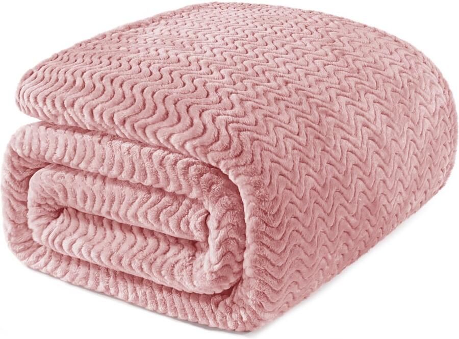 Mezcla King Size Jacquard Weave Wave Patroon Flanel Fleece Fluwelen Pluche Bed Deken als Sprei Coverlet Bed Cover (230x265cm Roze) Zacht Lichtgewicht Warm en Gezellig