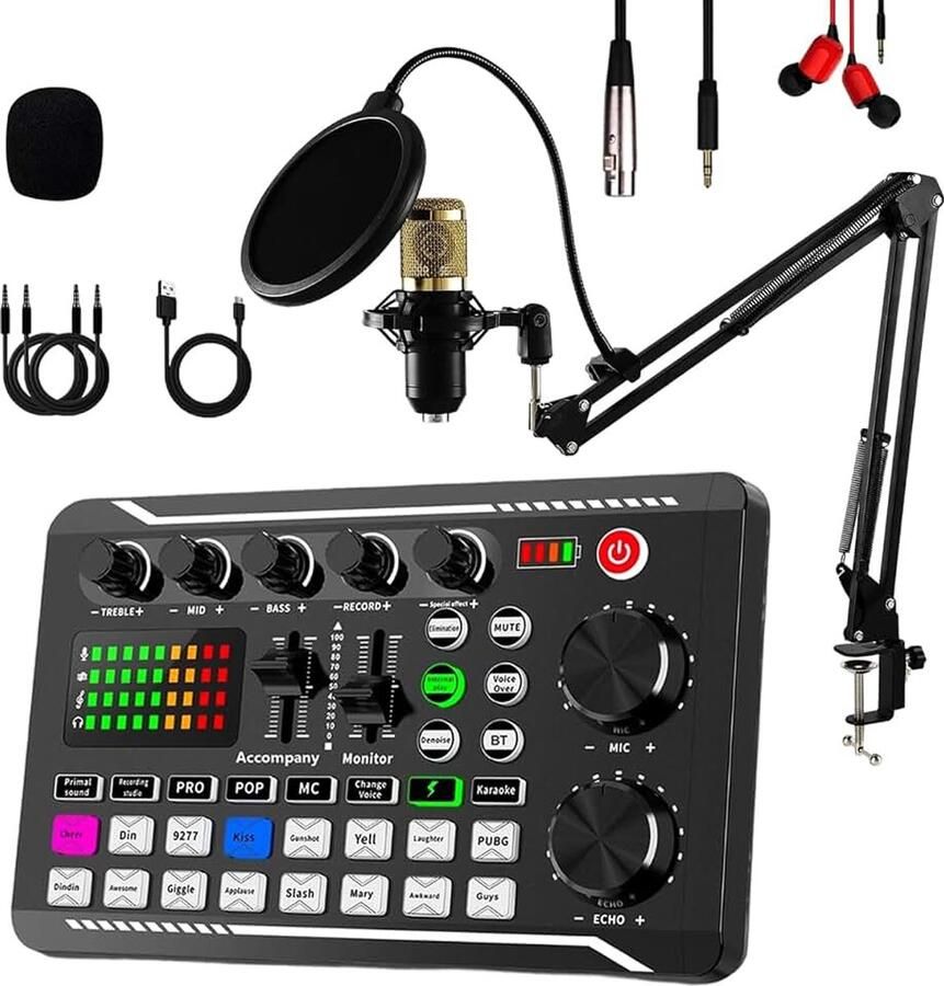 Microfoonbundels complete F998 live geluidskaart met BM800 condensatormicrofoon professionele podcastapparatuurbundel DJ-mixer effecten voor live streaming gaming YouTube TikTok