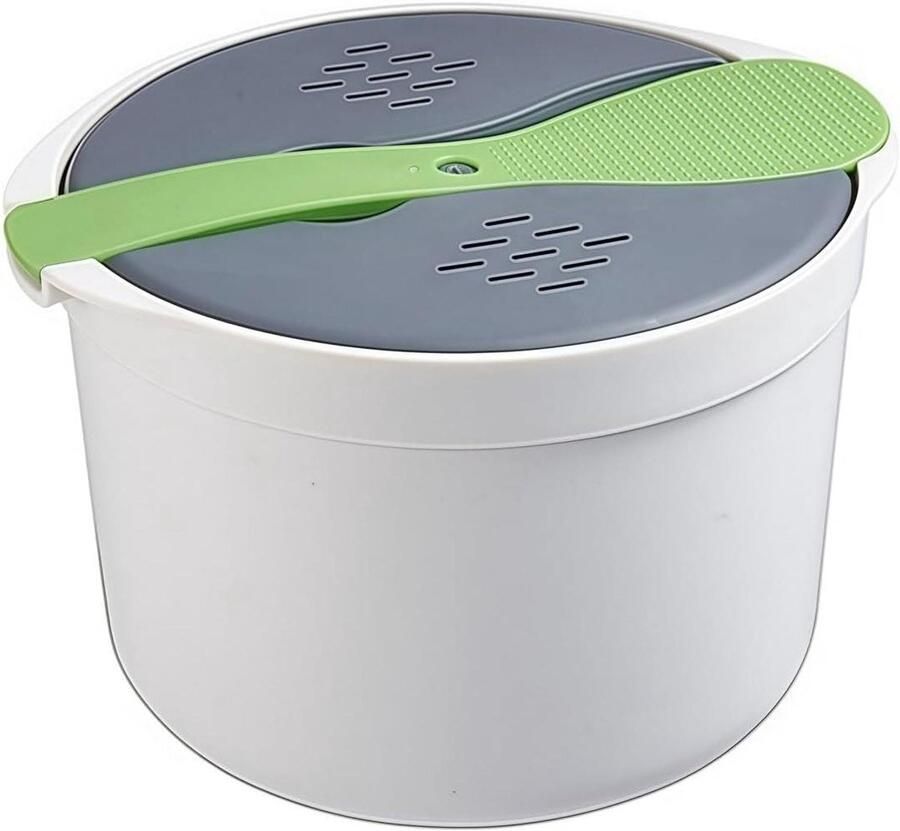 Microwave Rice Cooker 2L Microwave Steamer with Strainer Rice Scoop Lid Heat Resistant Steamer for Home Office Use (Green)