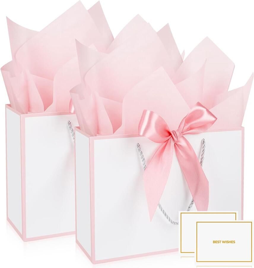Mifferer Papieren cadeauzakjes met 2 zakdoeken en kaarten cadeauzakjes voor vrouwen meisjes bruidsmeisjes verjaardagen Valentijnsdag en huwelijksfeesten 2 stuks 20 x 10 x 28 cm