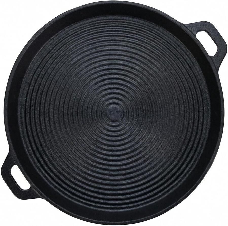 MIJOMA Grillpan 40 5 cm voor vlees groenten en grillgerechten gietijzer met groefstructuur ronde serveerpan met handgrepen voor keuken oven en BBQ