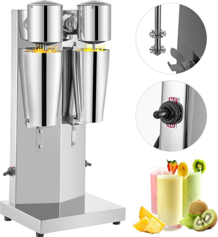 Milkshake en melkshake machine Dubbele mixer RVS Capaciteit 2x 800 ml Snelheid 18000 t min Vermogen 2x 180 W Volledig koperen motor