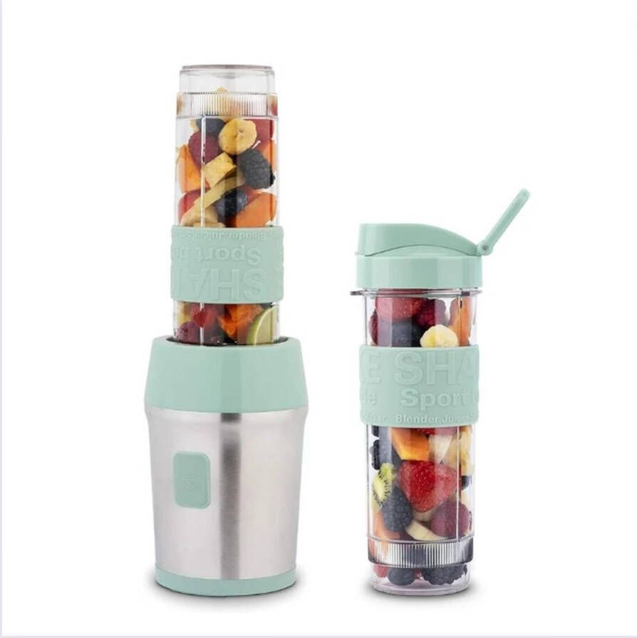 GUTEC Milkshake Machine Cocktailshaker Met 2 Smoothie Beker 2x570 ml Draagbare Smoothie Maker Met Deksel To Go Groen