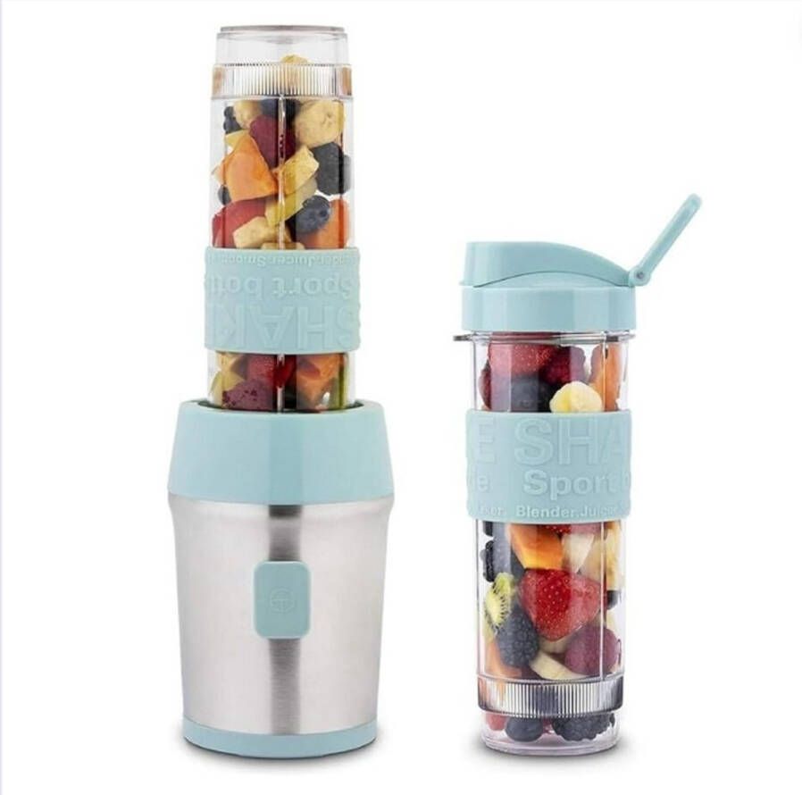 GUTEC Milkshake Machine Cocktailshaker Met 2 Smoothie Beker 2x570 ml Draagbare Smoothie Maker Met Deksel To Go Blauw