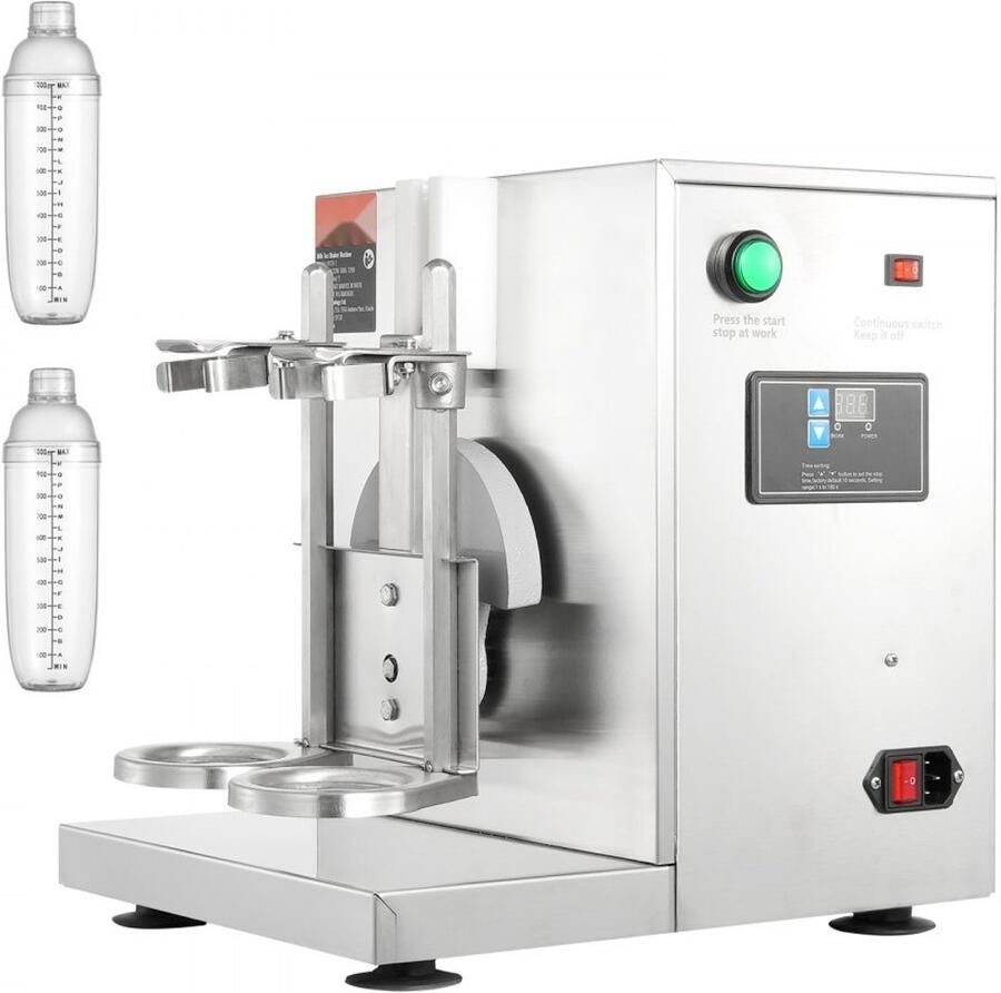 Milkshakemachine Commerciële dubbele kop milkshake- en melkthee-shaker Vermogen 120 W Verstelbare timer 0–180 s Inclusief 1 l PC-beker