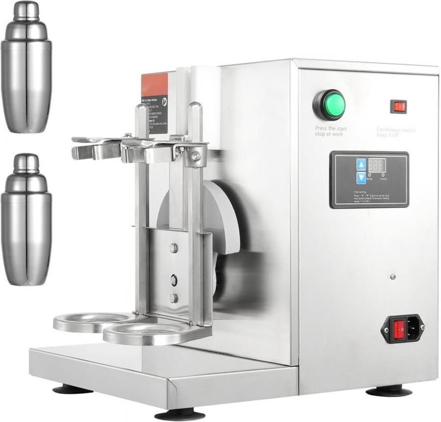 Milkshakemachine Dubbele Kop Milkshake Mixer & Melkthee Shaker Vermogen 120 W Instelbare Timer 0-180 s Roestvrijstalen Beker 750 ml Commercieel Gebruik