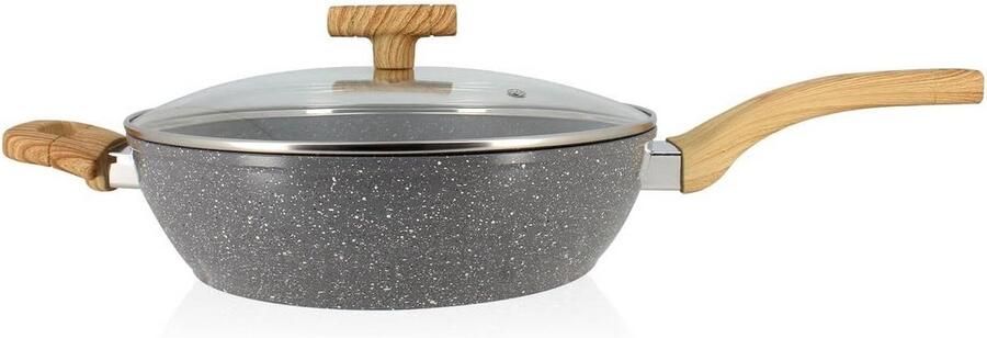 Minerale stoofpan Gietijzeren pan Gezond koken Antiaanbaklaag 28 cm Grijs