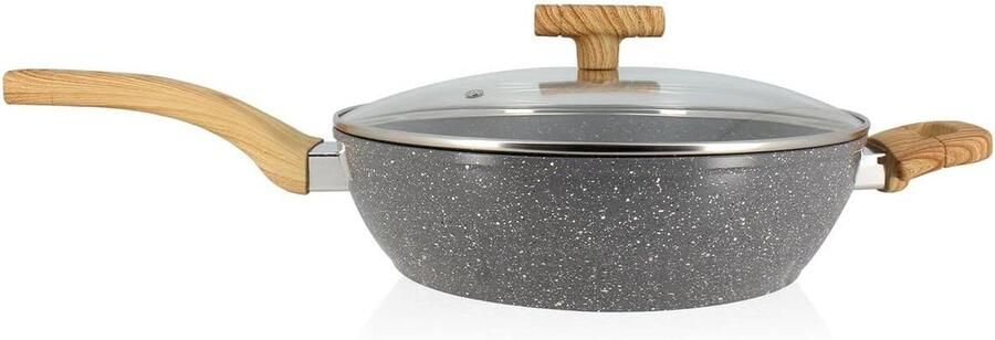 Minerale stoofpan Gietijzeren pan Langzaam garen Met glazen deksel 28 cm Grijs