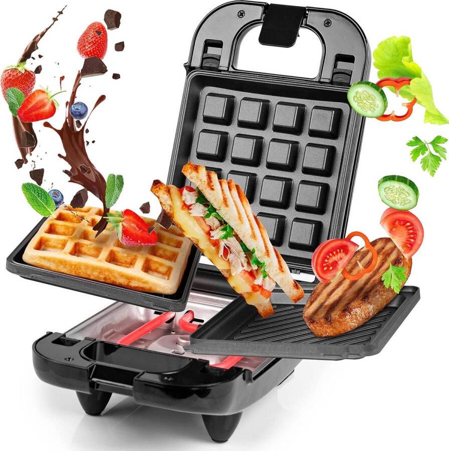 Mini 2-in-1 wafel- en tosti-ijzer met verwisselbare platen 650 Watt anti-aanbak kookplaten Auto temperatuurregeling Voor zelfgemaakte Belgische wafels