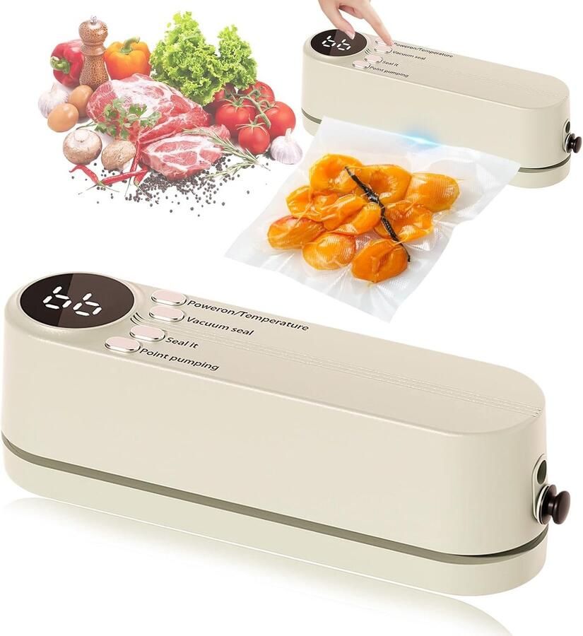 Mini 7-in-1 draagbare vacuümsealer 3 snelheidsinstellingen oplaadbaar inclusief 5 vacuümzakken met luchtpomp geschikt voor het bewaren van voedsel en snacks (wit)
