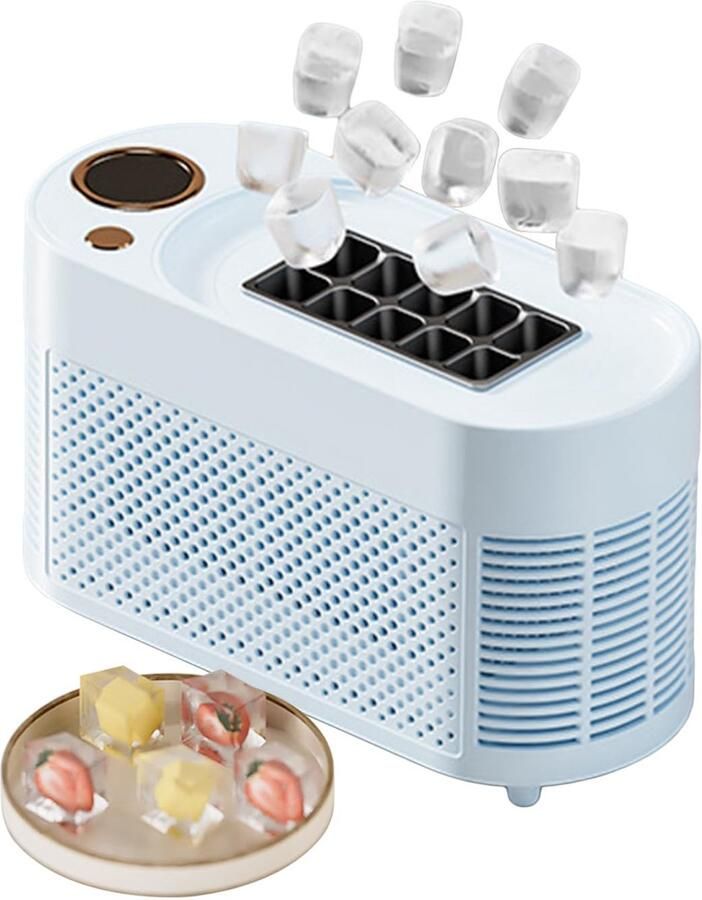 Mini Aanrecht Ijsmachine 10 Ijsblokjes in 15 Minuten 120W Automatische Draagbare Ijsmachine voor Thuis Keuken Kantoor Bar Feestauto Reizen blauw (EU-stekker)