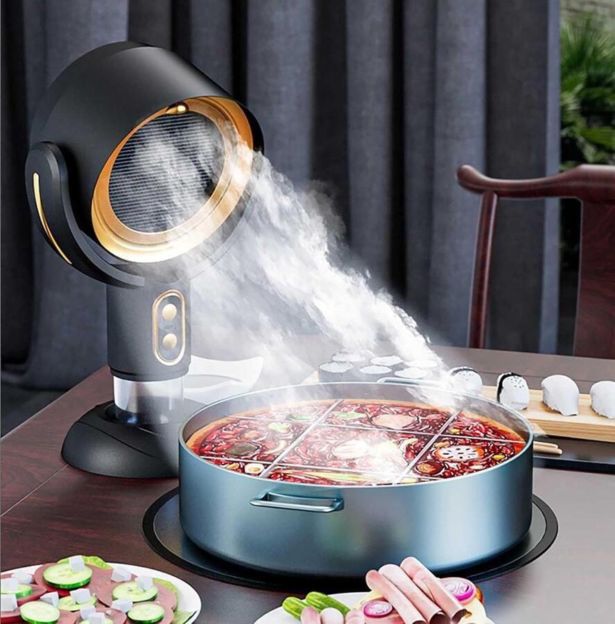 Mini afzuigkap oplaadbare snoerloze keukenafzuigkap met 3000mAh accu klein formaat krachtige afzuiging voor fondue barbecue（Goud）