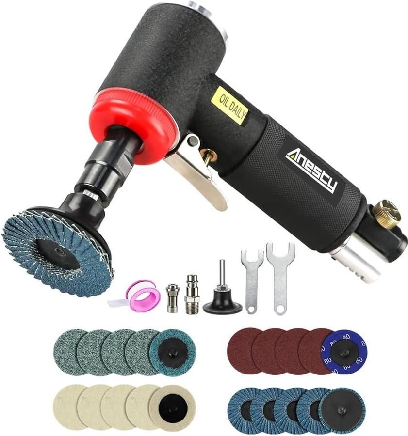 Mini Air Angle Grinder Kit 1 4 Pneumatic Grinder with 3mm & 6mm Collets 20 Pieces 2 Inch Quick Change Sanding Discs ShopVlot