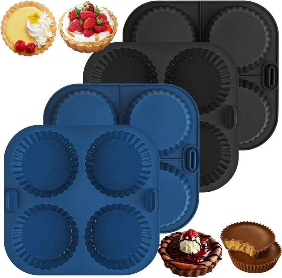 Mini Air Fryer Cake Moulds 4 Stuks Silicone Quiche Mallen voor Taart en Gebak Ideaal voor Airfryer Bakken en Creatieve Desserts