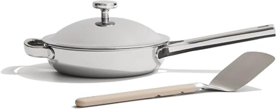 Mini Anti-aanbakpan 22cm Drielaagse Titanium & Roestvrij Staal Voor Oven Inductie & Alle Kookplaten Inclusief Spatel